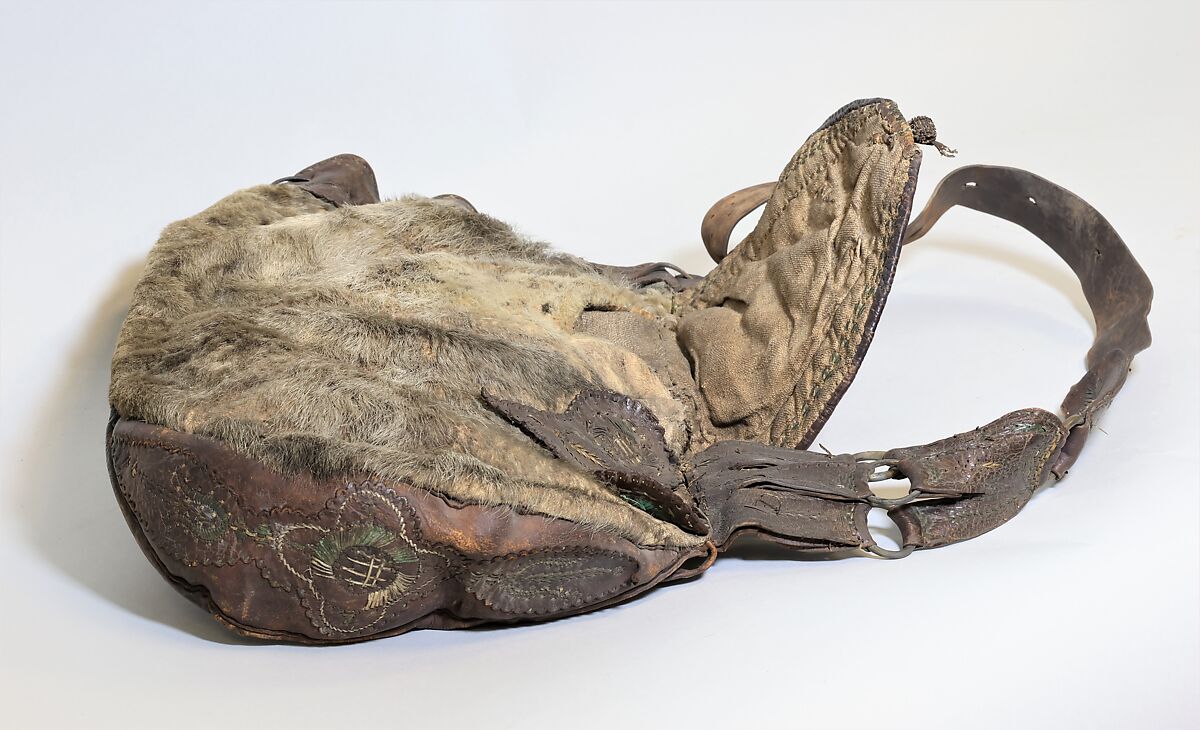 Bagpipe Bag, Leather, burlap, goatskin, German