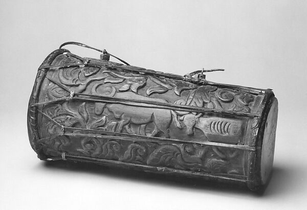 Double-headed drum, Hide, various materials, possibly Indonesian