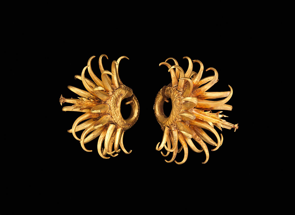 Circular Ear Ornaments with Curving Appendages, Gold, Indonesia (Java) 