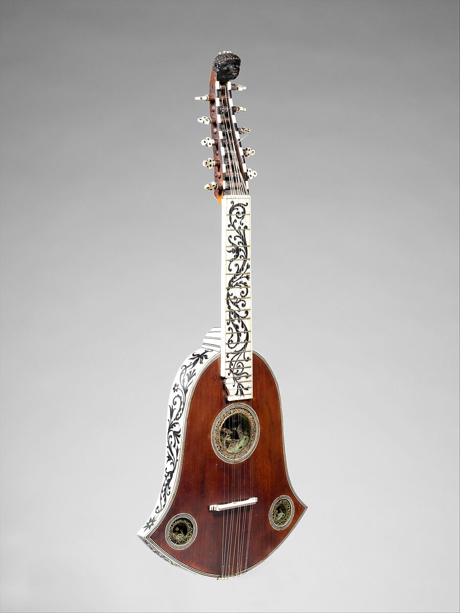 Cittern, Joachim Tielke (German, 1641–1719), Cypress, ivory, ebony, parchment, brass, German