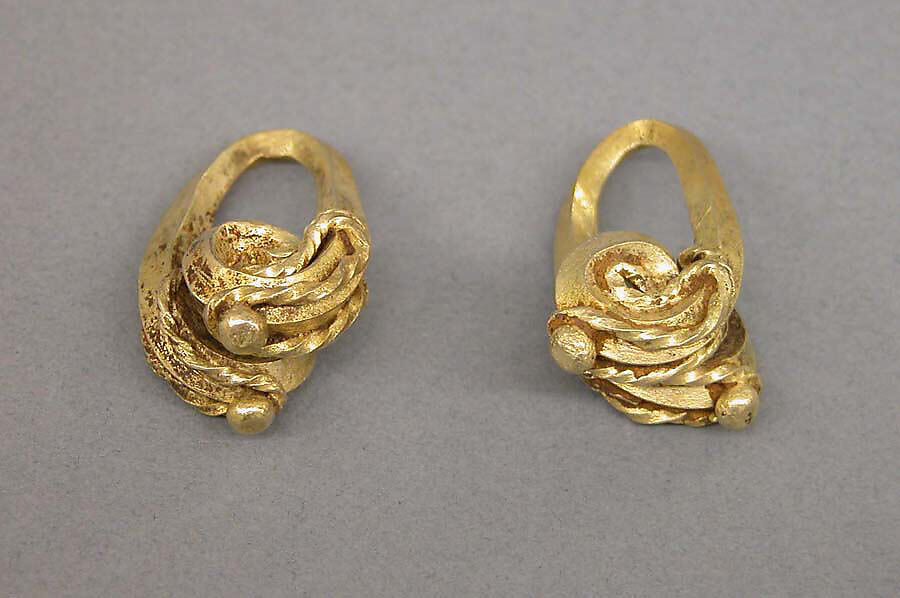 Pair of Ear Ornaments with Foliate Designs, Gold, Indonesia (Java) 