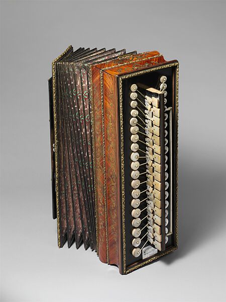 Accordion, G. Kaneguissert (French), Wood (palisander, softwood), mother-of-pearl, paper, leather, brass, nickel-silver, French