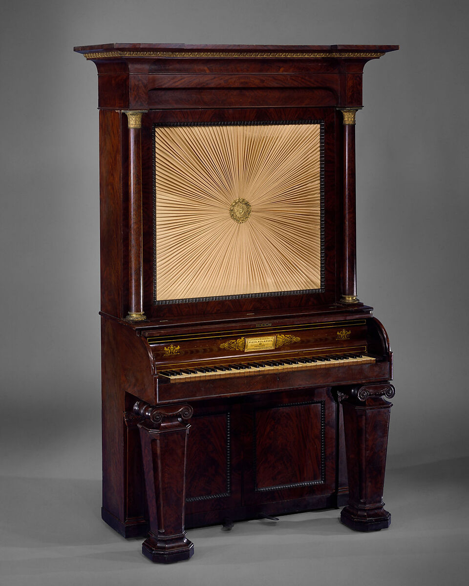 Upright Cabinet Piano, Wood, various materials, American