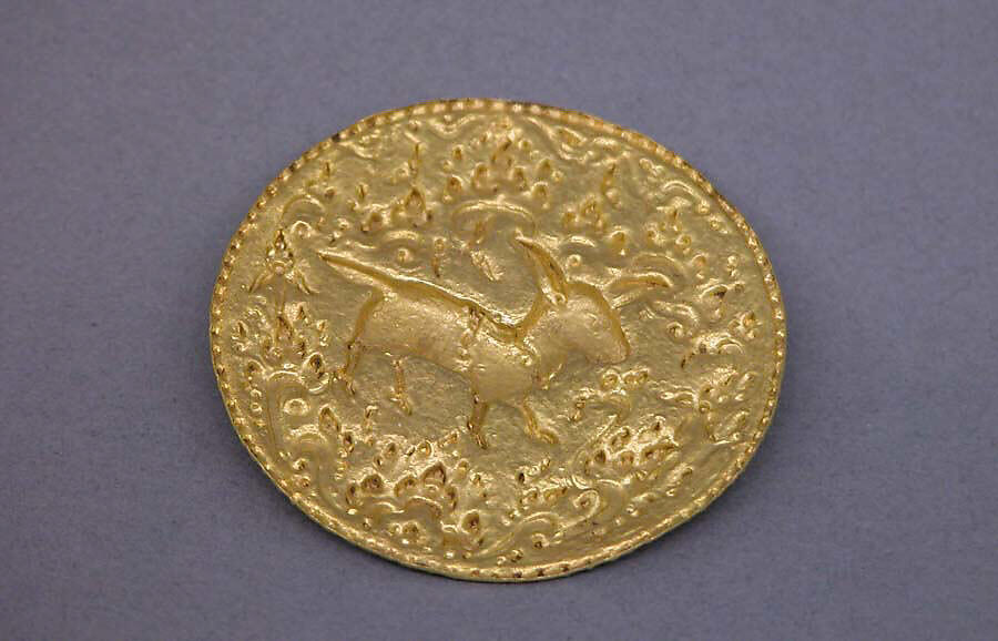 Disk or Subang Cover with Deer Surrounded by Foliate, Gold, Indonesia (Java)
