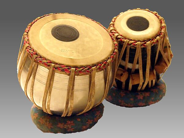 Tabla and Bhaya, Hide, wood, chromed copper, Indian 