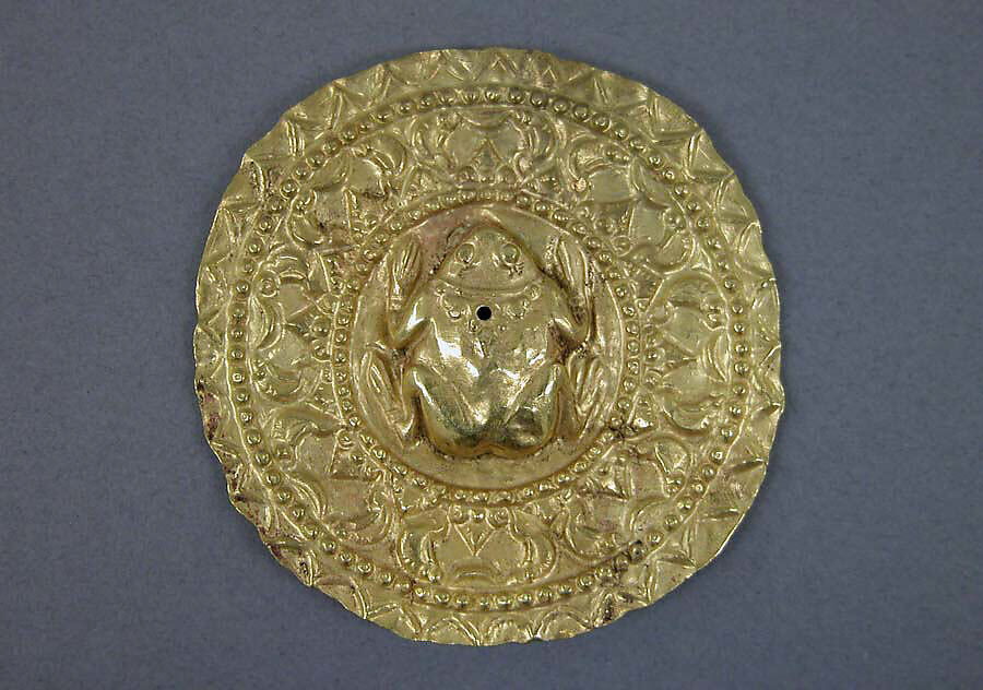 Disk or Subang Cover with Frog Surrounded by Foliate, Gold, Indonesia (Java) 