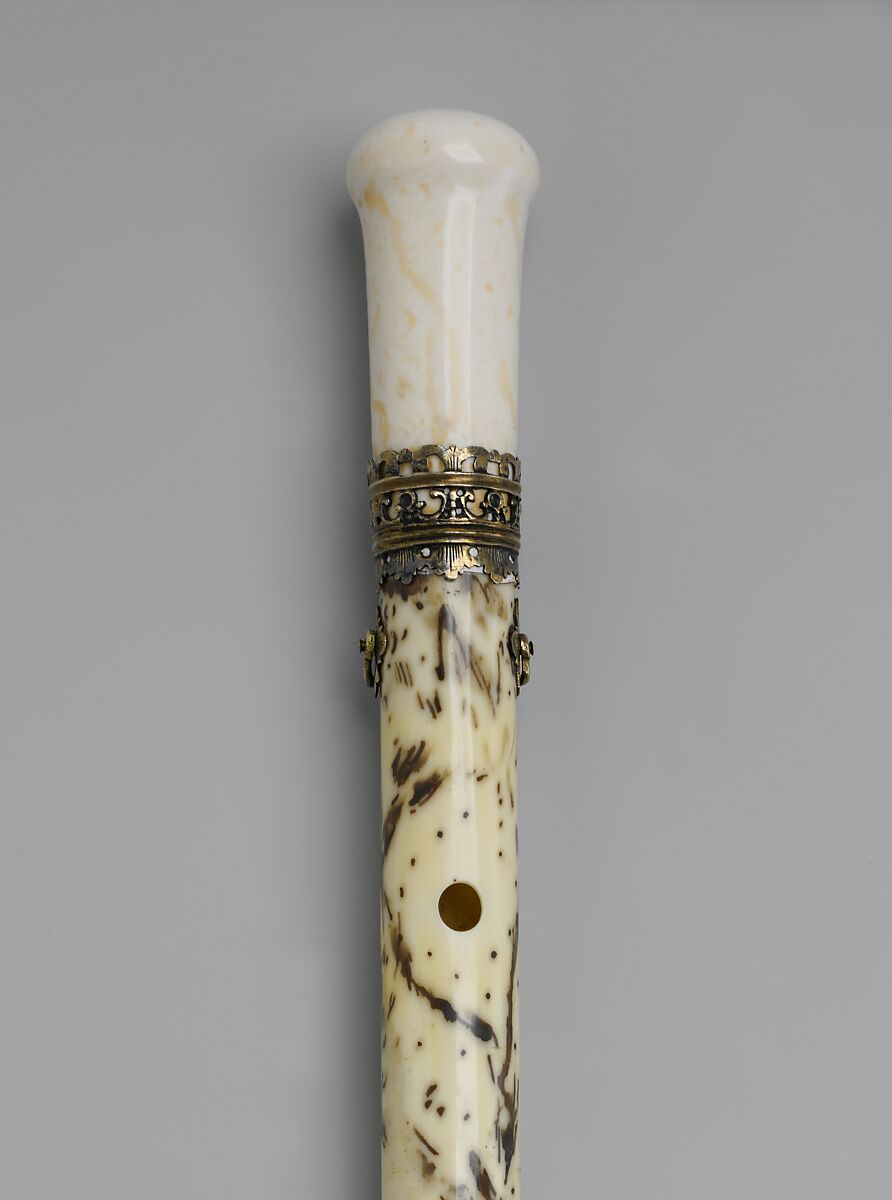 Walking-Stick Flute/Oboe, Georg Henrich Scherer (German, Butzbach 1703–1778), Narwhal (narwhahl) tusk, ivory, gilt brass, German