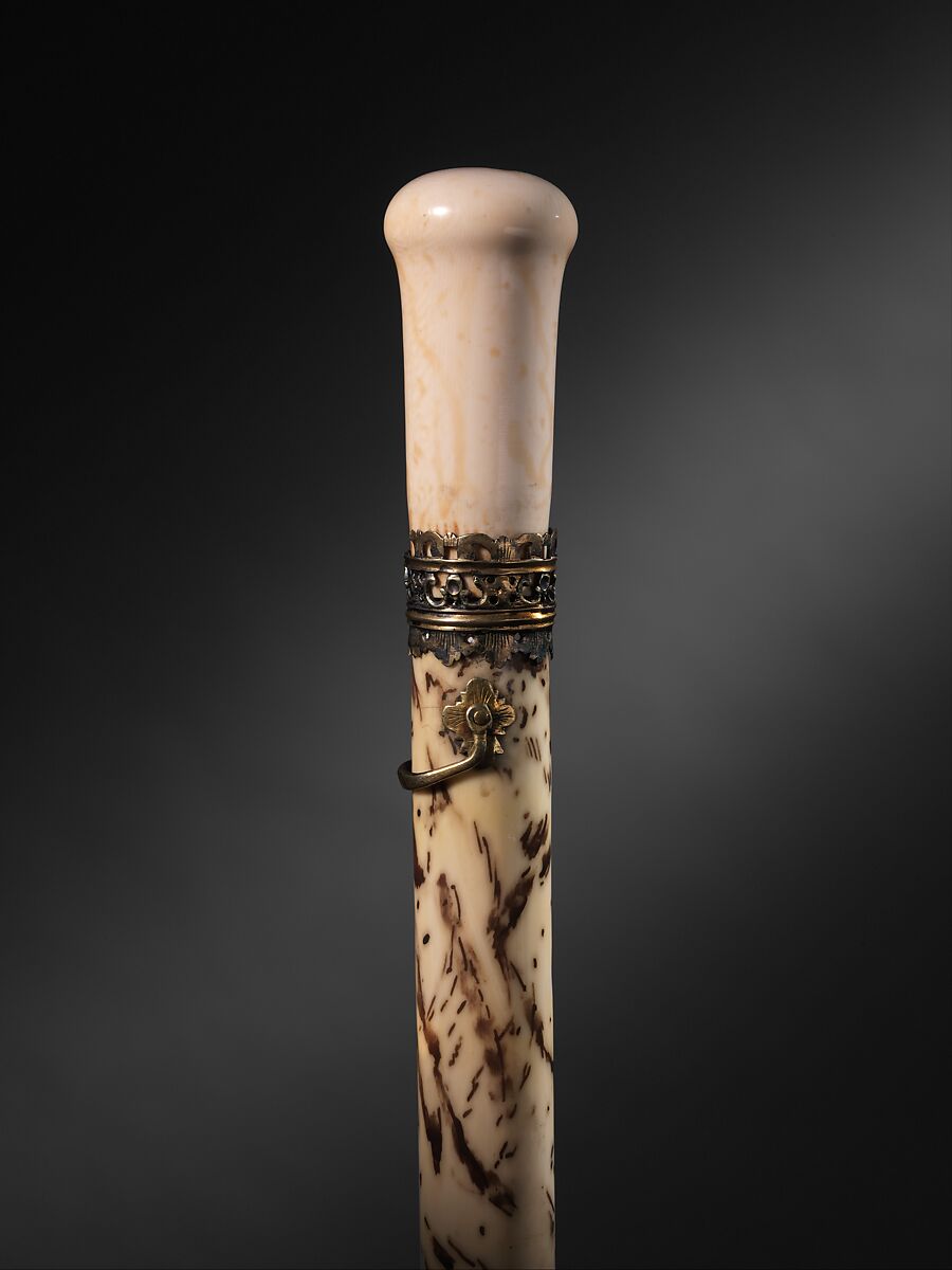 Walking-Stick Flute/Oboe, Georg Henrich Scherer (German, Butzbach 1703–1778), Narwhal (narwhahl) tusk, ivory, gilt brass, German