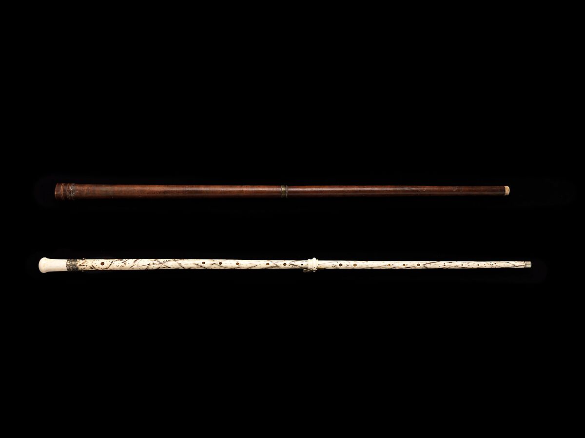 Walking-Stick Flute/Oboe, Georg Henrich Scherer (German, Butzbach 1703–1778), Narwhal (narwhahl) tusk, ivory, gilt brass, German 