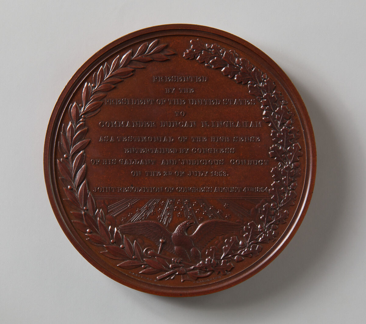 Medal to Captain Duncan N. Ingraham, Seth Eastman (1808–1875), Bronze