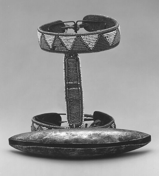 Lion Hunt Bell, Iron, glass beads, leather., Maasai