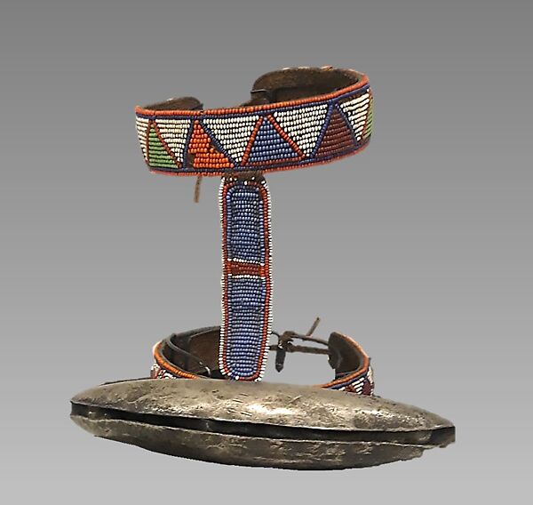 Lion Hunt Bell, Iron, glass beads, leather., Maasai 