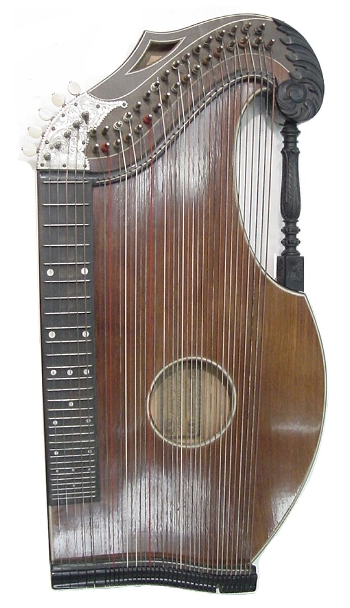 Harp Zither, A. F. Kochendorfer (German, active Stuttgart ca. 1867), Wood, wire, German 
