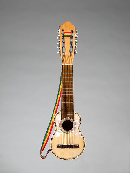 Charango, armadillo shell, wood, pearloid, Bolivian