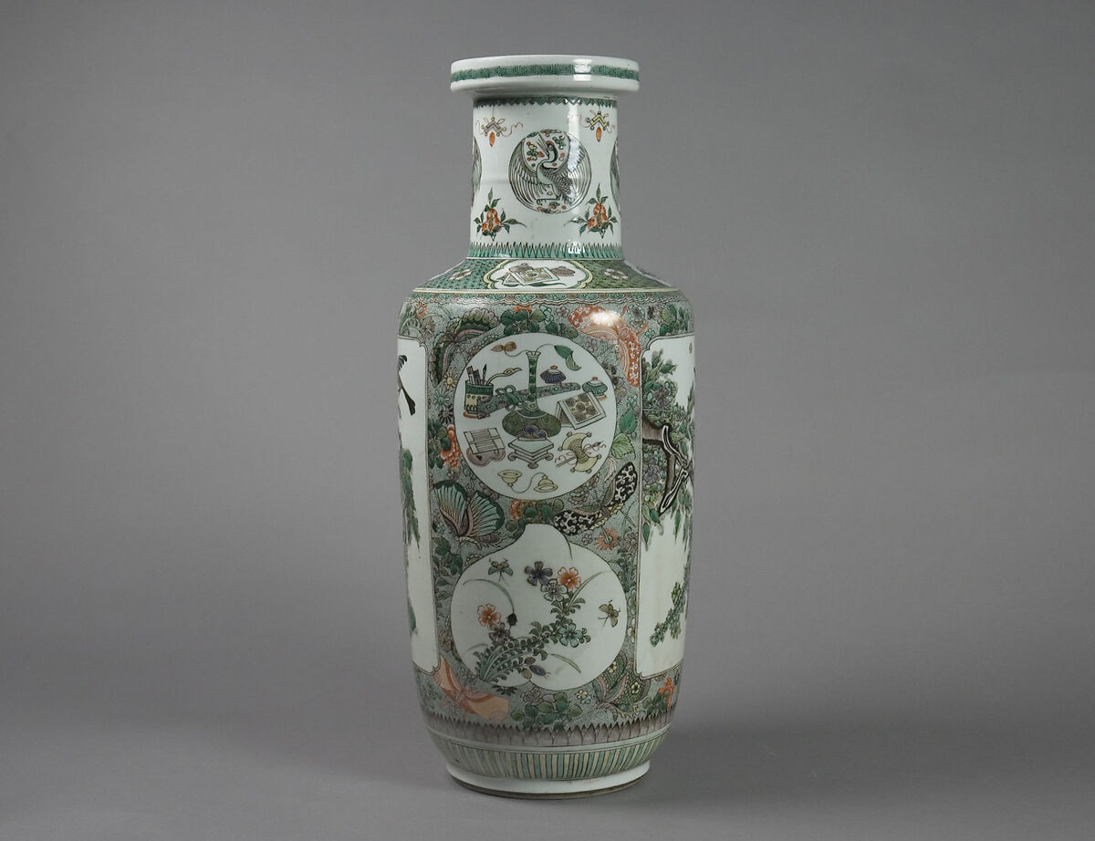 Vase with Floral and Landscape Decor, Porcelain painted in overglaze famille verte enamels, China