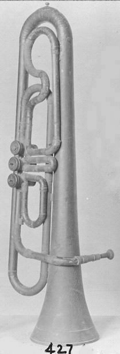 Bass Saxhorn in E-flat, Wood, metal, leather or cloth, possibly German 