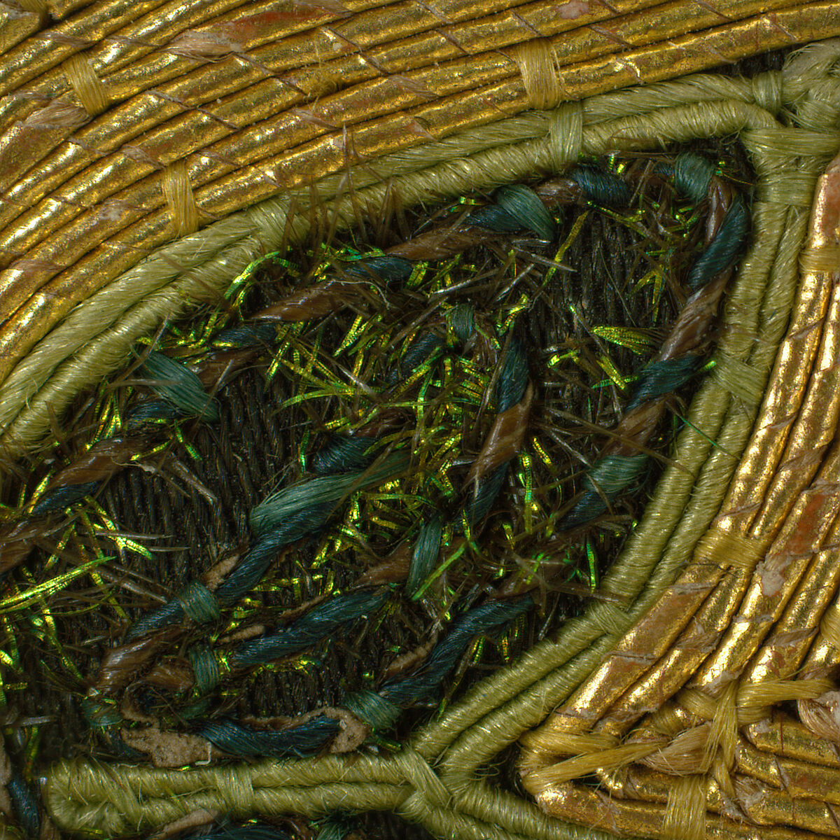 Rank Badge with Stylized Bear, Silk, feather, and metallic thread embroidery on silk satin, China