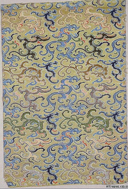Textile with Dragons, Phoenixes, and Other Animals, Silk lampas, China 
