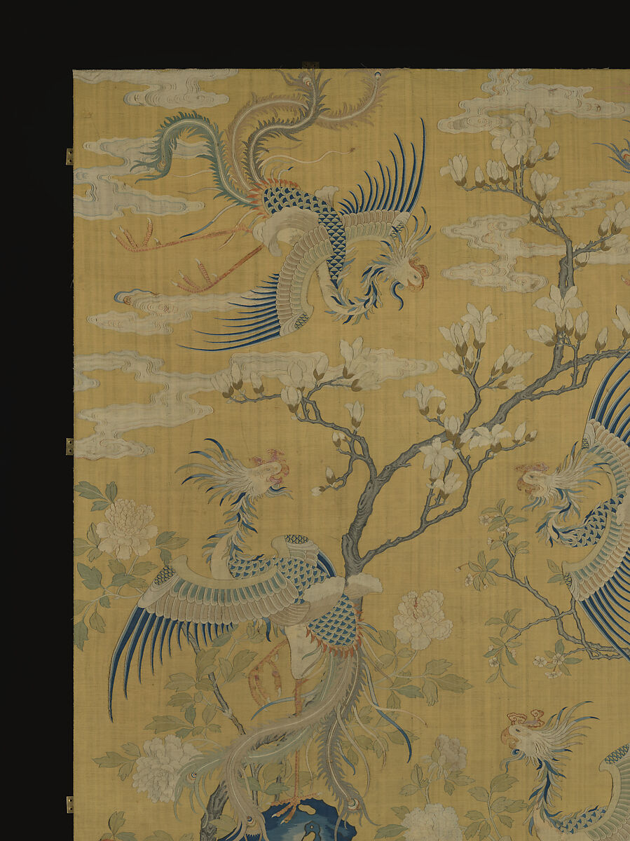 Panel with five phoenixes in a garden, Silk tapestry (kesi), China