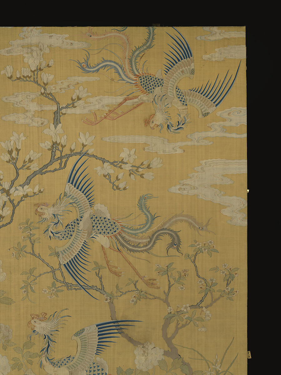 Panel with five phoenixes in a garden, Silk tapestry (kesi), China