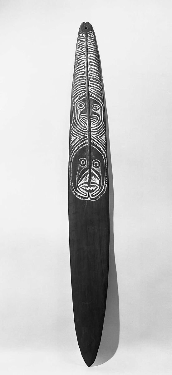 Bullroarer (Imunu Viki?), wood, lime, Papua New Guinean