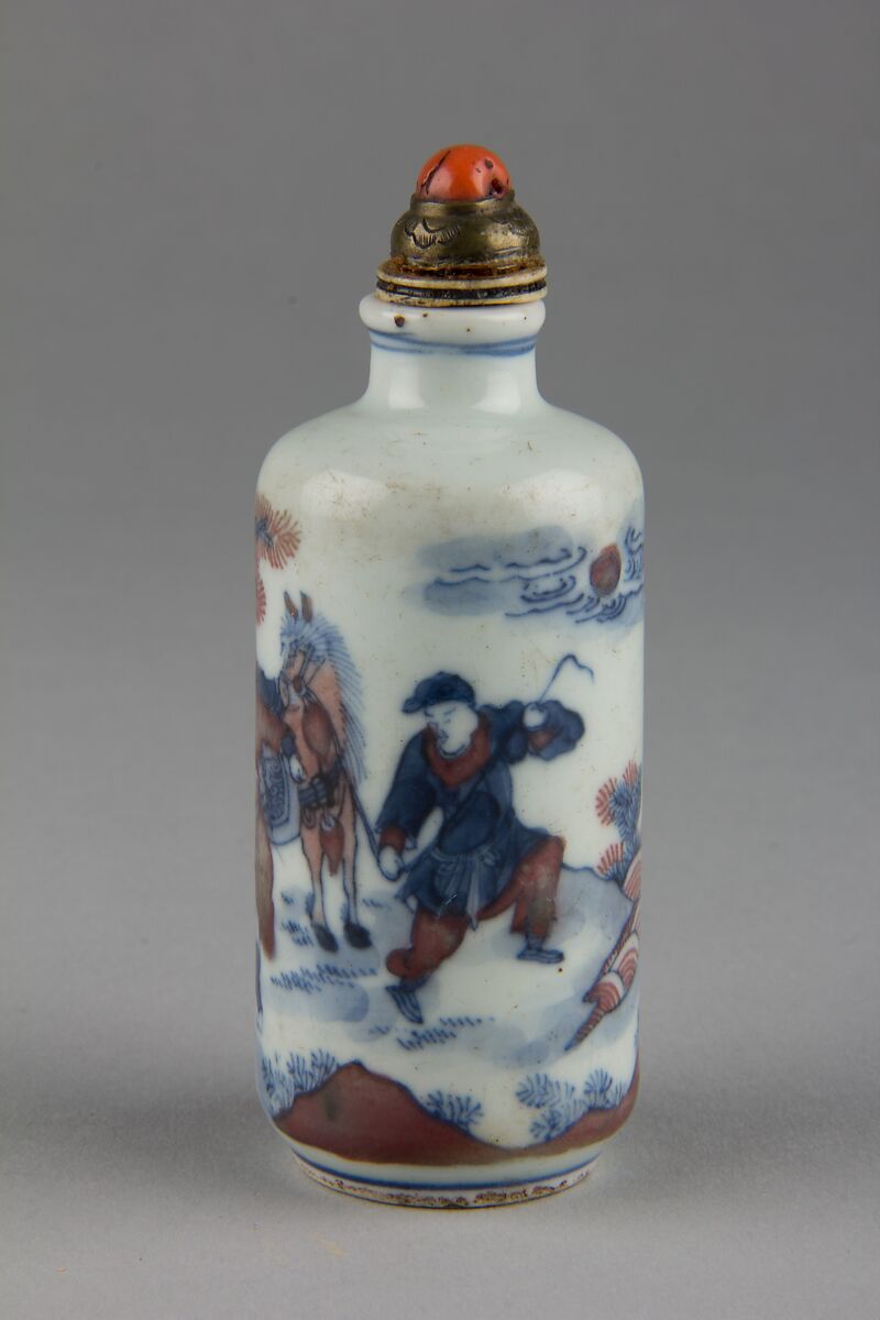 Snuff Bottle, Porcelain with underglaze blue and red, China