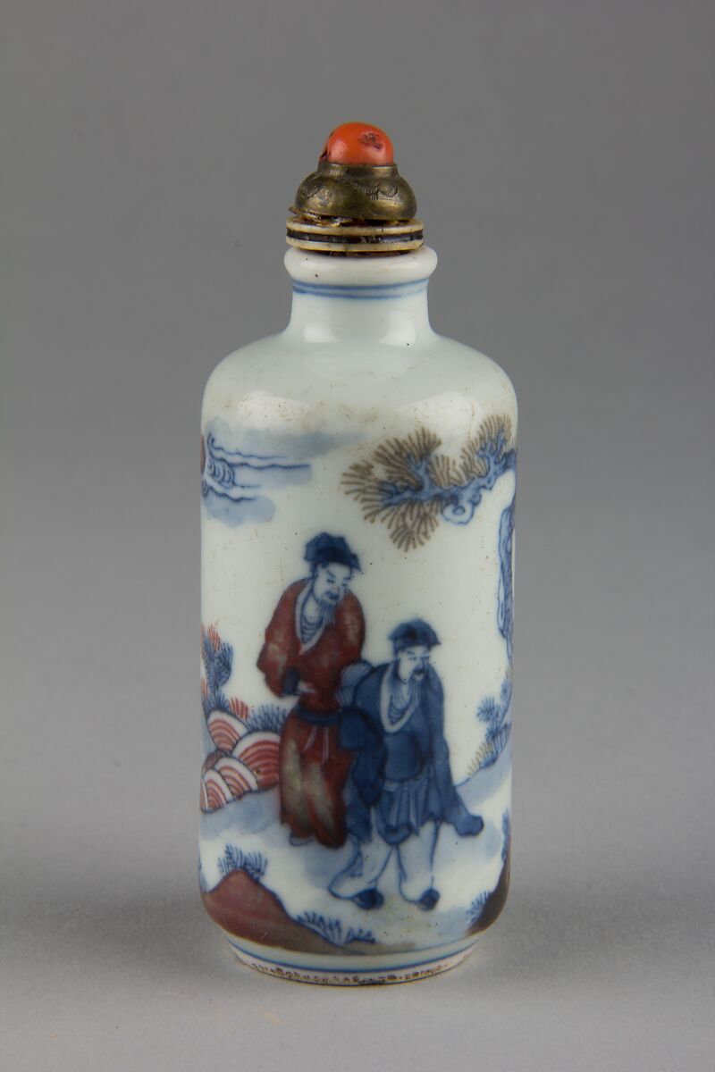 Snuff Bottle, Porcelain with underglaze blue and red, China