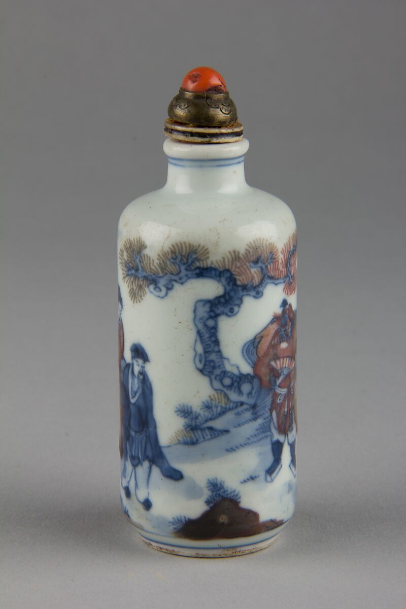 Snuff Bottle, Porcelain with underglaze blue and red, China