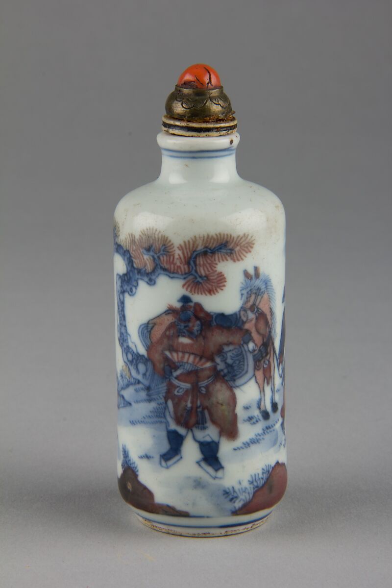 Snuff Bottle, Porcelain with underglaze blue and red, China 