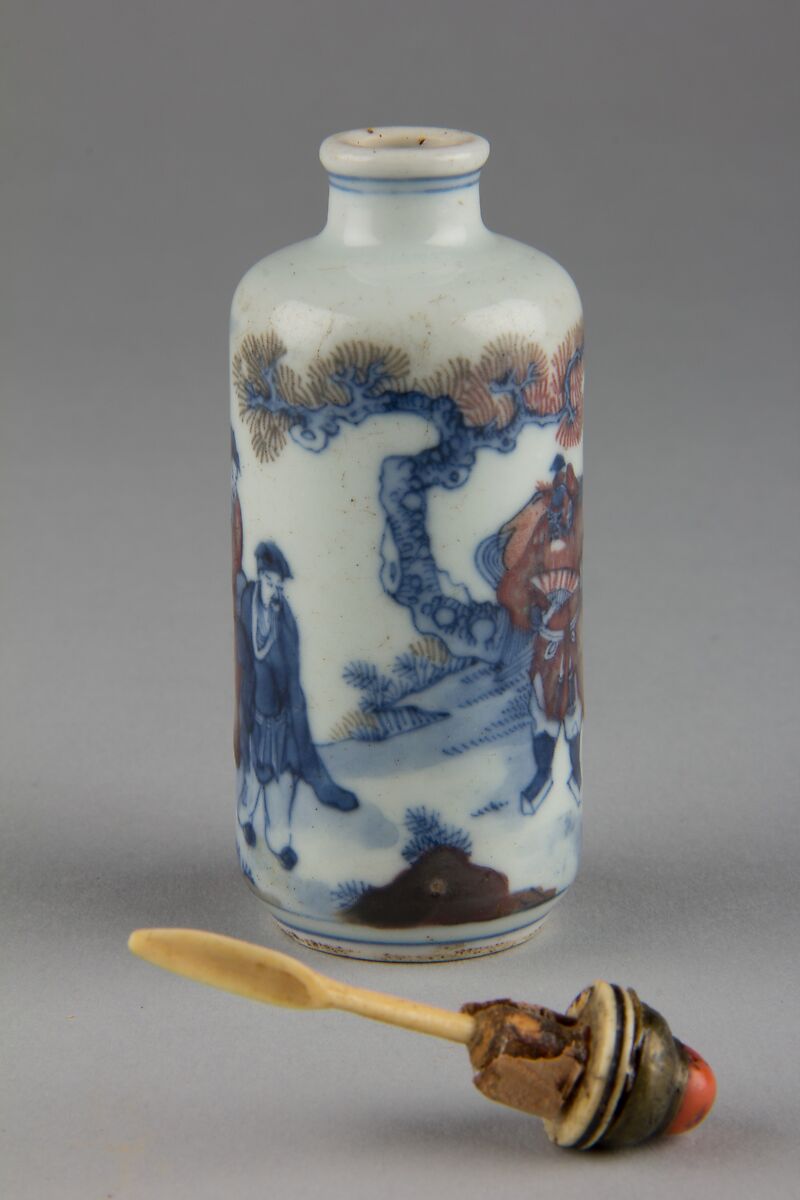 Snuff Bottle, Porcelain with underglaze blue and red, China