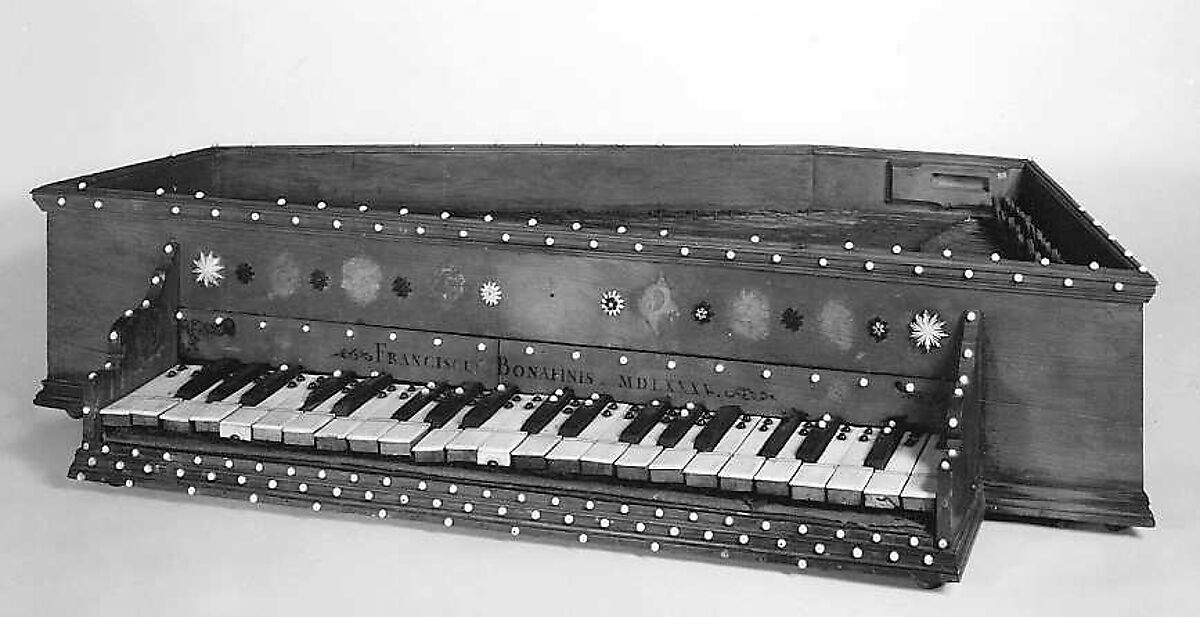 Polygonal Virginal converted to a Tangent Piano, Franciscus Bonafinis, Cypress, ebony, ivory, various materials, Italian