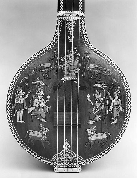 Tambouri, Gourd, wood, ivory, paint, strings, Indian