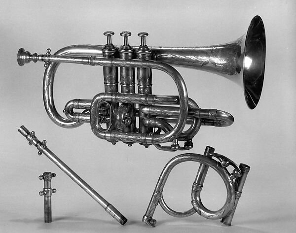 Cornet in B-flat, Silver-plated brass, Possibly European