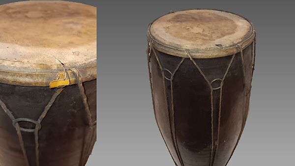 Dholika, Teak wood, cord, hide, brass, Indian