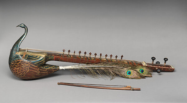 Taūs (mayuri), Wood, vellum, string, horsehair, feather, Indian