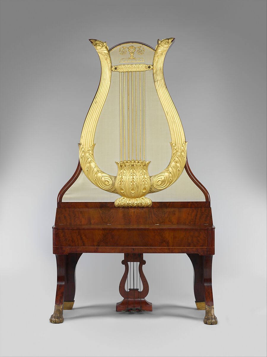 Lyraflügel, Johann Christian Schleip (German, 1786–1848), Wood, silk, gilt, ivory, German