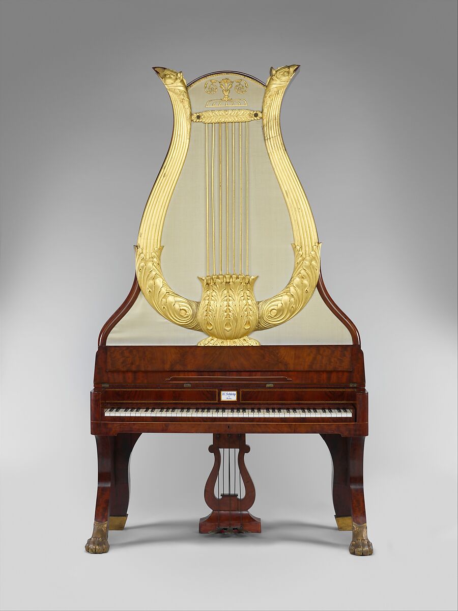 Lyraflügel, Johann Christian Schleip (1786–1848), Wood, silk, gilt, ivory, German 