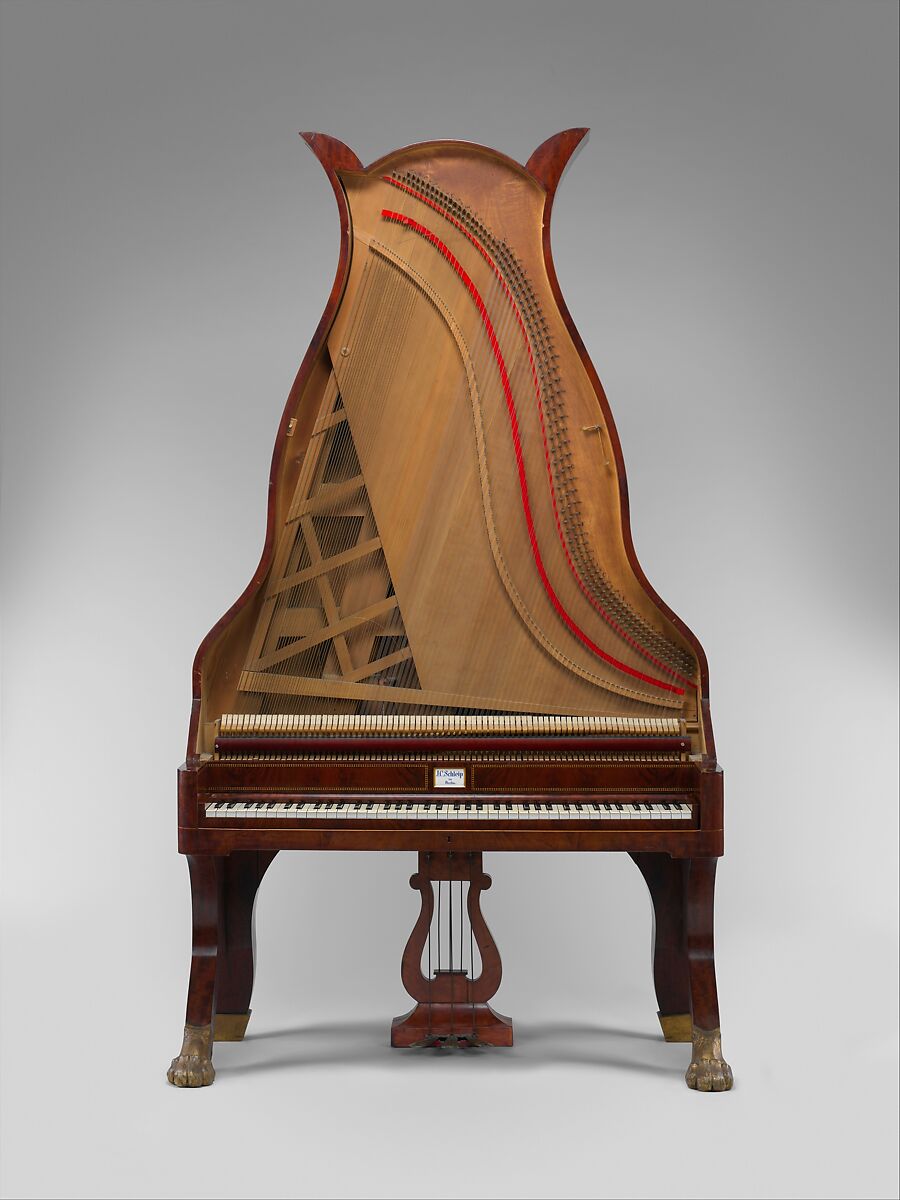 Lyraflügel, Johann Christian Schleip (German, 1786–1848), Wood, silk, gilt, ivory, German