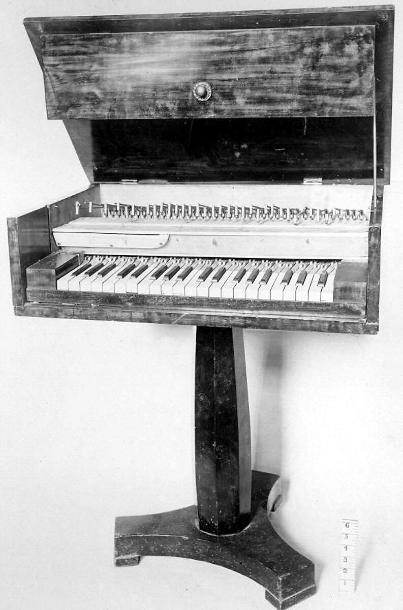 Glassichord, F J Lendel (Austrian), pine, glass, bone, brass, leather, felt, Austrian?