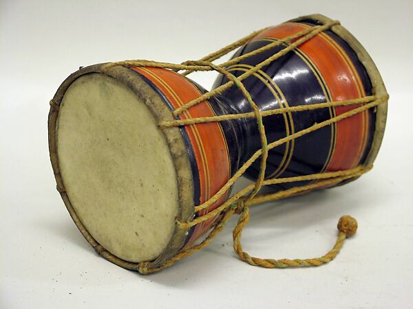 Damaru, wood, hide fiber, Indian