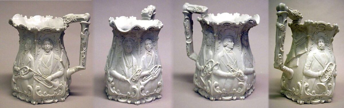 Commemorative jug, White-glaze Parian ware porcelain, British 