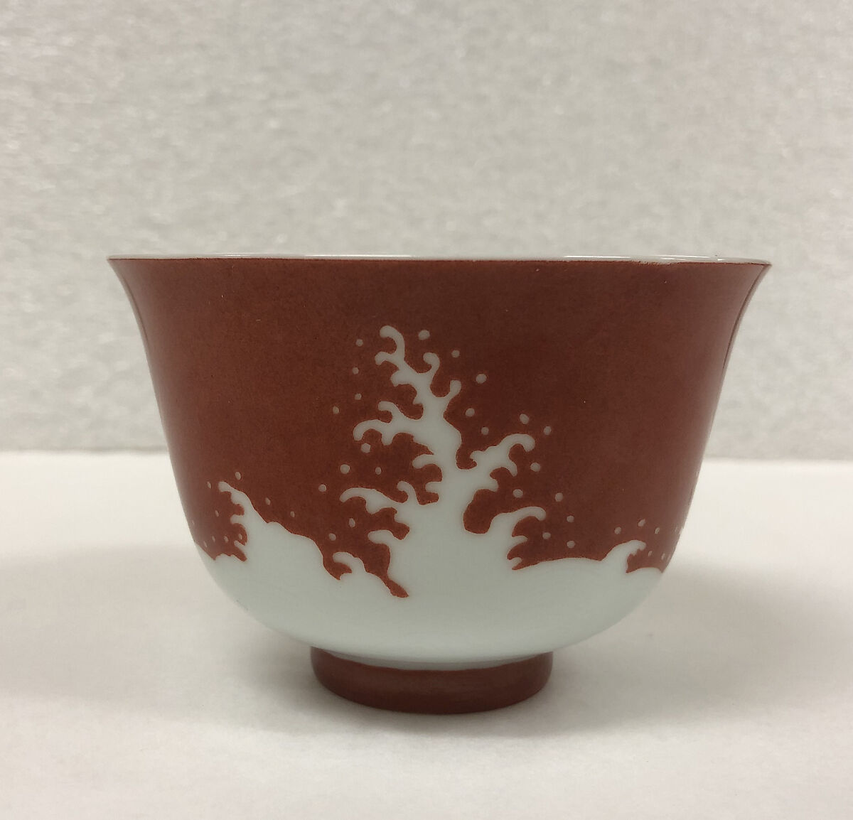 Cup with design of waves, Porcelain painted with red enamel and incised decoration (Jingdezhen ware), China 