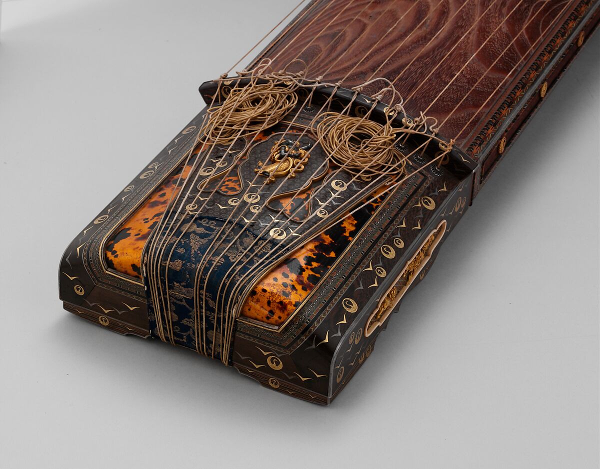 Koto (箏), Metalwork by Goto Teijo, 9th generation Goto master, Japan (1603–1673), Various woods, ivory and tortoiseshell inlays, gold and silver inlays, metalwork, cloth, laquer, paper,, Japanese