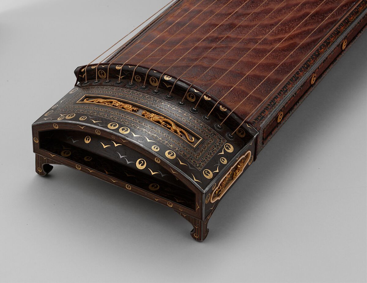 Koto (箏), Metalwork by Goto Teijo, 9th generation Goto master, Japan (1603–1673), Various woods, ivory and tortoiseshell inlays, gold and silver inlays, metalwork, cloth, laquer, paper,, Japanese