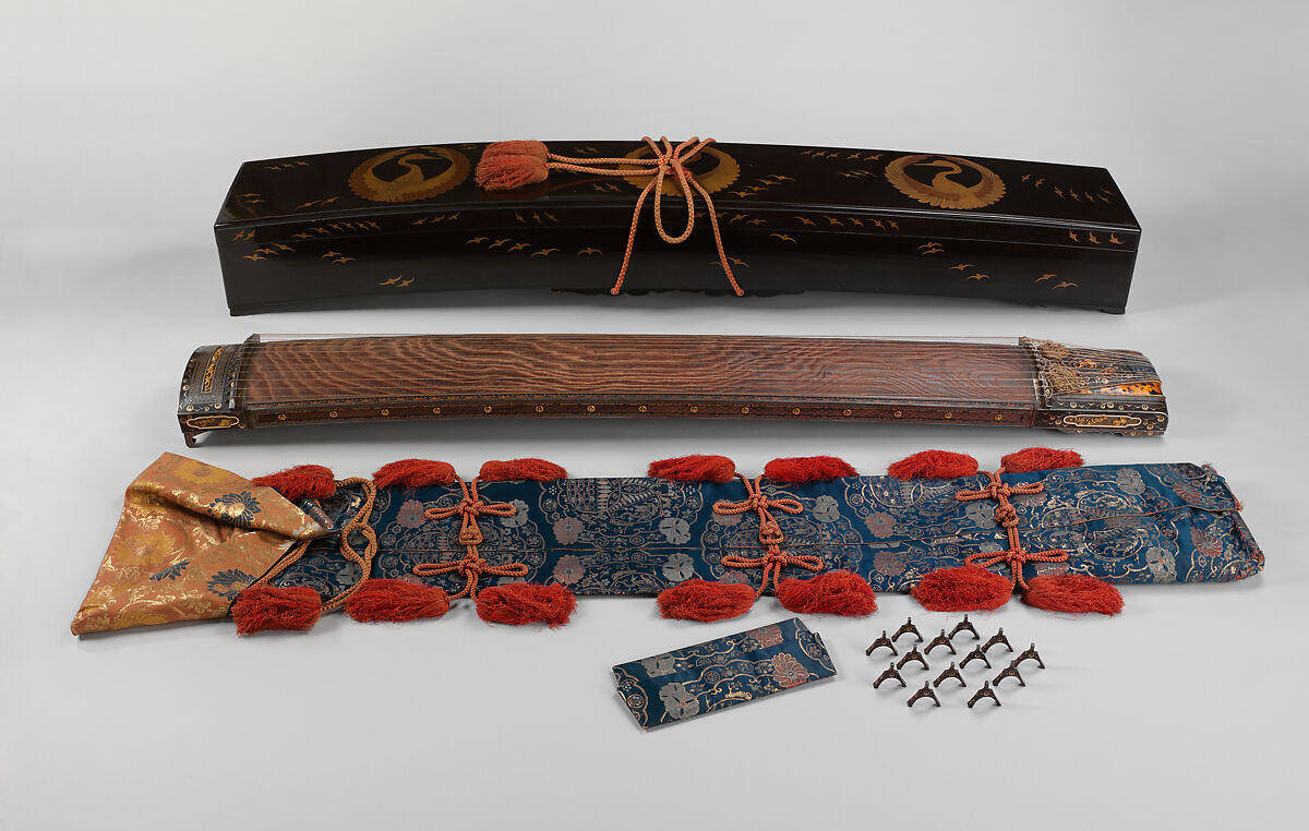 Koto (箏), Metalwork by Goto Teijo, 9th generation Goto master, Japan (1603–1673), Various woods, ivory and tortoiseshell inlays, gold and silver inlays, metalwork, cloth, laquer, paper,, Japanese 