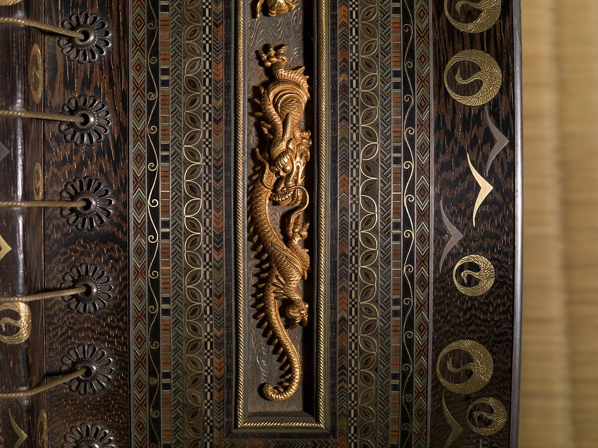 Koto (箏), Metalwork by Goto Teijo, 9th generation Goto master, Japan (1603–1673), Various woods, ivory and tortoiseshell inlays, gold and silver inlays, metalwork, cloth, laquer, paper,, Japanese