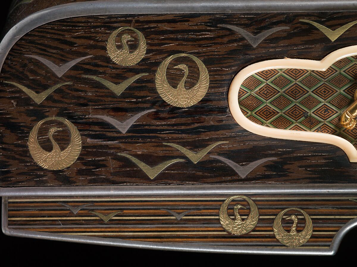 Koto (箏), Metalwork by Goto Teijo, 9th generation Goto master, Japan (1603–1673), Various woods, ivory and tortoiseshell inlays, gold and silver inlays, metalwork, cloth, laquer, paper,, Japanese
