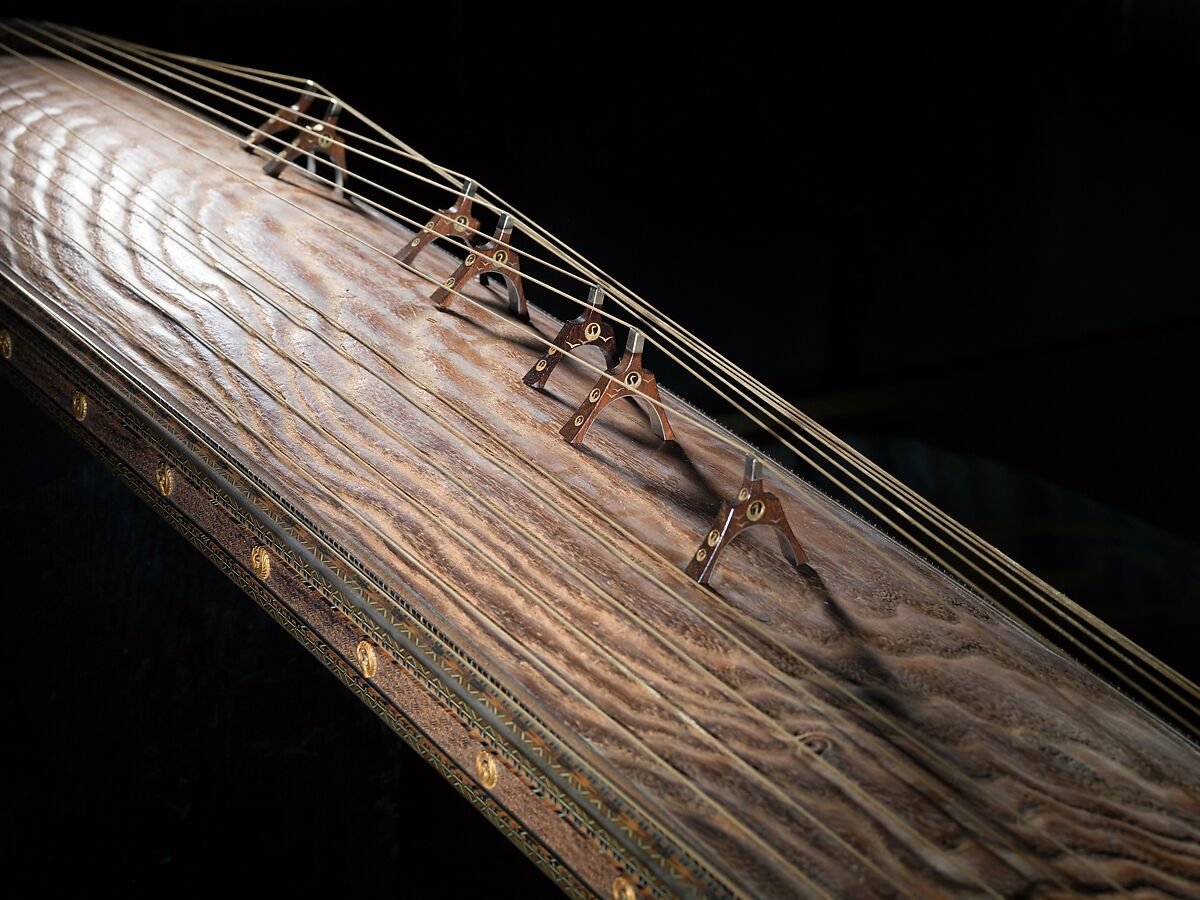 Koto (箏), Metalwork by Goto Teijo, 9th generation Goto master, Japan (1603–1673), Various woods, ivory and tortoiseshell inlays, gold and silver inlays, metalwork, cloth, laquer, paper,, Japanese