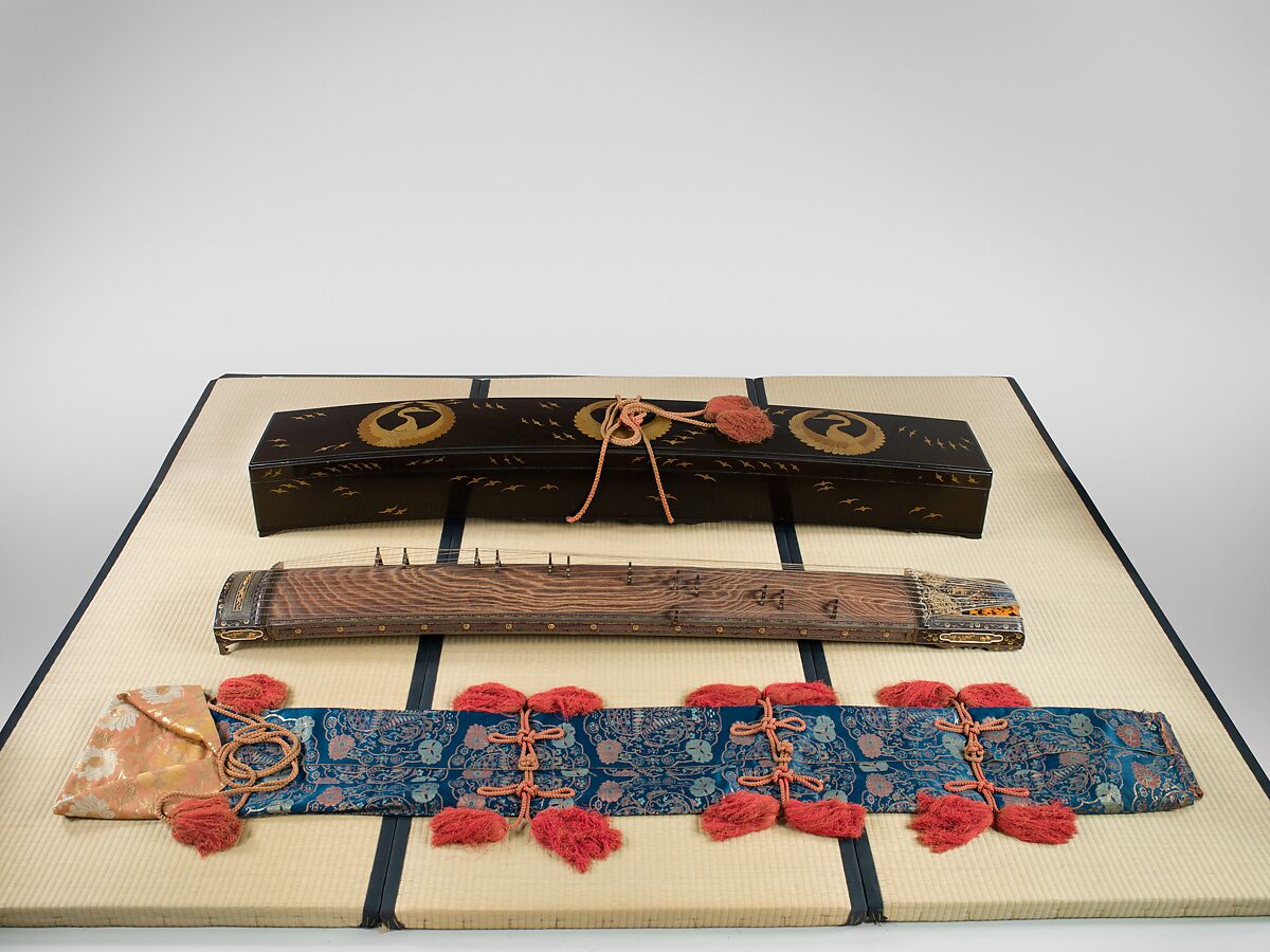 Koto (箏), Metalwork by Goto Teijo, 9th generation Goto master, Japan (1603–1673), Various woods, ivory and tortoiseshell inlays, gold and silver inlays, metalwork, cloth, laquer, paper,, Japanese