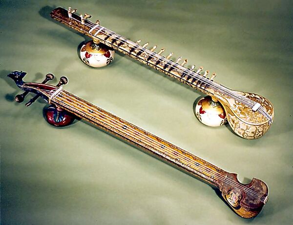 Esrāj, wood, gourd, polychrome, Indian